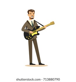 Musician man wearing a classic suit playing guitar vector Illustration