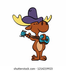 Musician moose playing the guitar and singing vector illustration 