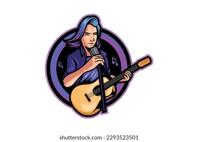 Musician music mascot logo cartoon illustration vector
