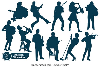 Musician or Musical bands Black Silhouettes Vector illustration