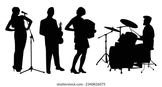 Musician or Musical bands Black Silhouettes Vector illustration