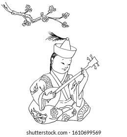 musician with a national musical instrument. China. Pastiche. Vector
