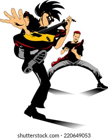 musician performs solo party on the red guitar, vector illustration