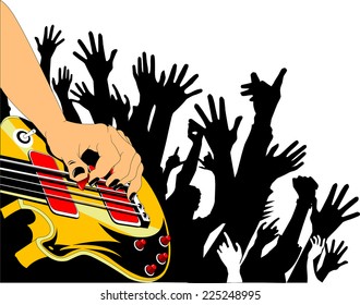 musician performs solo party on the red guitar. vector illustration