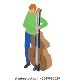 Musician playing acoustic bass guitar isometric icon, music concept