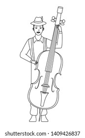 musician playing bass avatar cartoon character black and white vector illustration graphic design