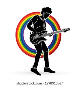 Musician playing bass, Music band graphic vector