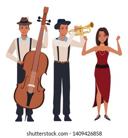 musician playing bass trumpet and dancing avatar cartoon character vector illustration graphic design