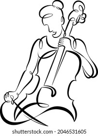 Músico tocando el violoncelo.Una línea continua.
Retrato de un músico.
El logotipo de una línea de dibujo continua aisló una ilustración mínima.