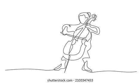 Musician playing cello. Continuous one line drawing. Cellist in minimalist style. Vector illustration