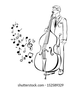 musician playing contra bass cartoon vector  illustration