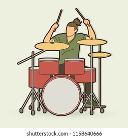 Musician playing Drum, Music band graphic vector