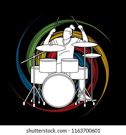 Musician playing Drum, Music band graphic vector