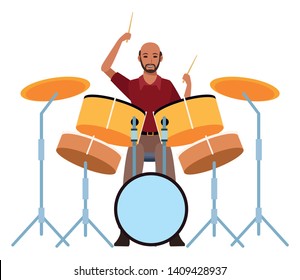 musician playing drums avatar cartoon character vector illustration graphic design
