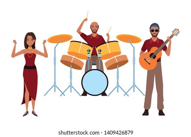 musician playing drums guitar and dancing avatar cartoon character vector illustration graphic design