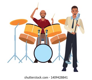 musician playing drums and singing avatar cartoon character vector illustration graphic design