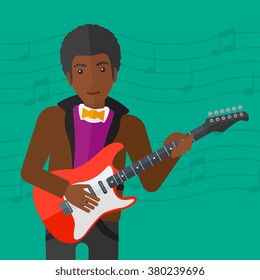 Musician playing electric guitar.
