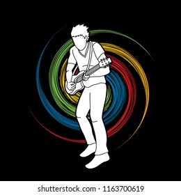 Musician playing electric guitar, Music band graphic vector