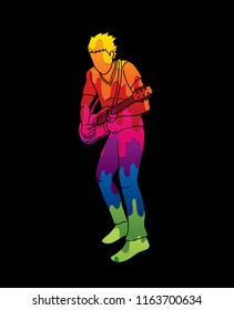 Musician playing electric guitar, Music band graphic vector