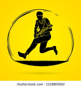 Musician playing electric guitar, Music band graphic vector.