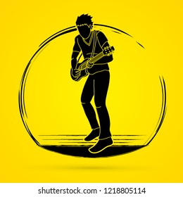 Musician playing electric guitar, Music band graphic vector