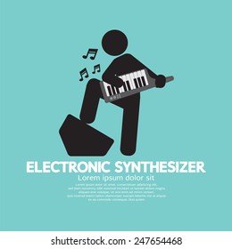 Musician Playing An Electronic Synthesizer Vector Illustration