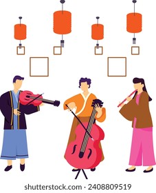 Musician are Playing Gong Xi on Special Public Event concept,  annual Holiday celebration Karaoke Reunion vector design, Chinese New Years Eve symbol, Year of the Dragon sign, China Spring Festival