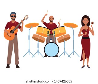musician playing guitar drums and maracas avatar cartoon character vector illustration graphic design