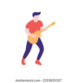 Musician playing guitar. Flat vector illustration isolated on white background