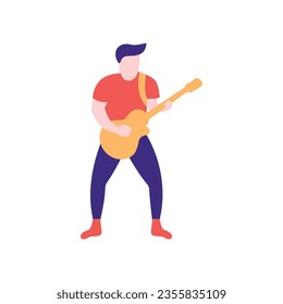 Musician playing guitar. Flat vector illustration isolated on white background