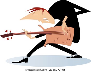 Musician playing guitar. 
Musician playing guitar with inspiration. Isolated on white background
