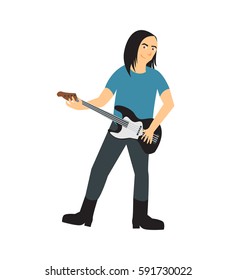 A musician playing a guitar isolated on white vector illustration. 