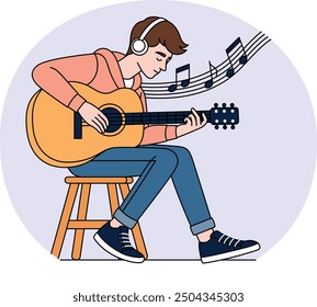 Musician Playing a Guitar, Labor Day Hand Drawn Clip art