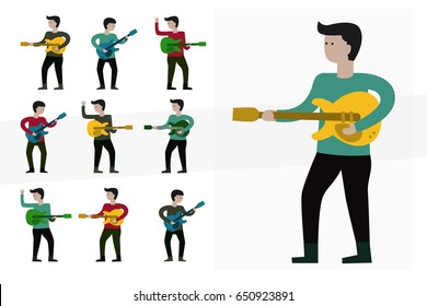 Musician playing guitar. Vector illustration character set.