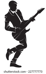 Musician playing guitar. Vector silhouette, isolated.