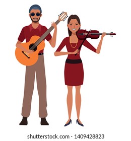 musician playing guitar and violin avatar cartoon character vector illustration graphic design