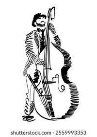 Musician playing jazz on double bass, freestyle abstract vector illustration