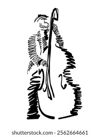 Musician playing jazz on double bass, freestyle abstract vector illustration