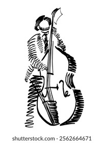 Musician playing jazz on double bass, freestyle abstract vector illustration