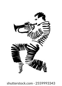 Musician playing jazz on trumpet, freestyle abstract vector illustration