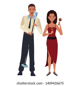 musician playing maracas and singing avatar cartoon character vector illustration graphic design