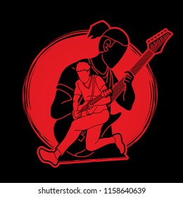 Musician playing music together, Music band, Men playing electric guitar graphic vector