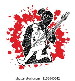 Musician playing music together, Music band, Men playing electric guitar graphic vector