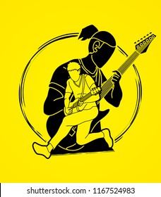 Musician playing music together, Music band, Men playing electric guitar graphic vector