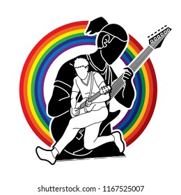 Musician playing music together, Music band, Men playing electric guitar graphic vector