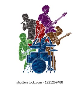 Musician playing music together, Music band graphic vector