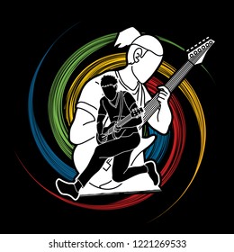 Musician playing music together, Music band, Men playing electric guitar graphic vector