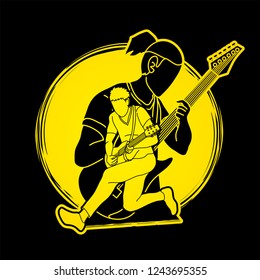 Musician playing music together, Music band, Men playing electric guitar graphic vector