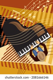 Musician Playing Piano Top View Background Stock Vector (Royalty Free