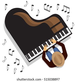 The musician playing the piano. Top view. Vector illustration.